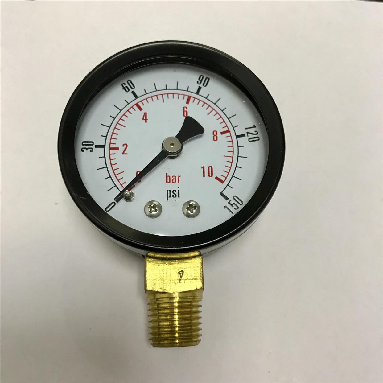 50mm压力表 0～10bar /0～150psi 双刻度压力显示 2分铜螺纹ZG1/4