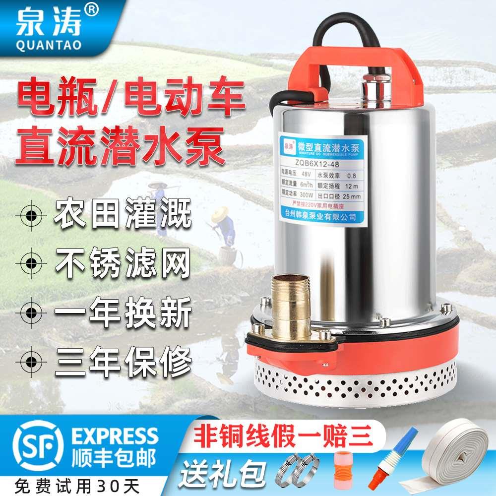 不锈钢电瓶车水泵12V24V48V60V72高扬程直流泵水井浇菜灌溉抽水机