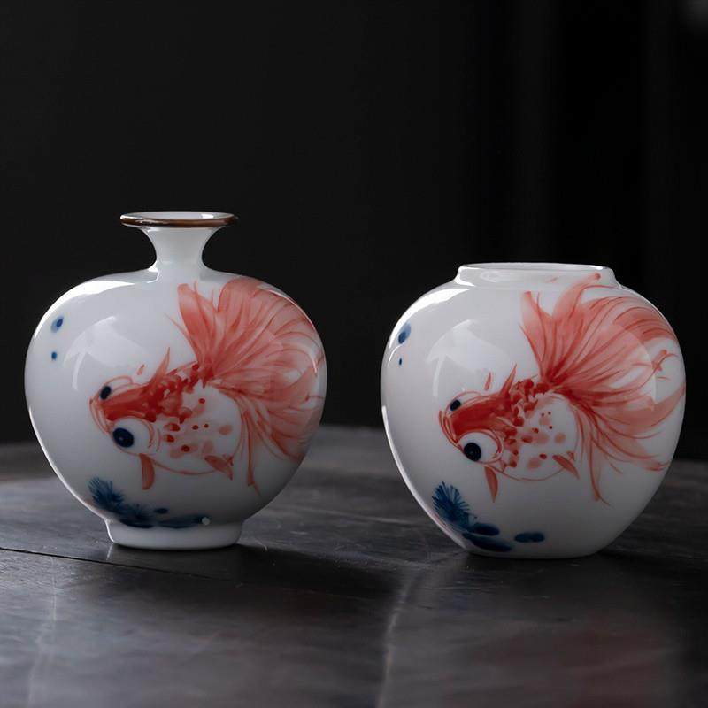 景德镇陶瓷手绘金鱼虾天球瓶美人瓶家居摆件花器客厅书房摆茶台,玩具/童车/益智/积木/模型,其它玩具,淘宝优惠券,粉丝福利购,淘宝优惠卷