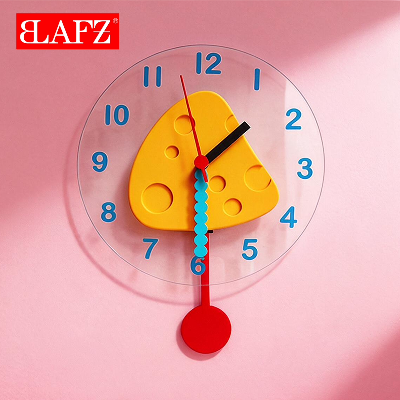 BLAFZ奶油风客餐厅挂钟网红奶酪超静音摇摆款时钟多巴胺可爱钟表