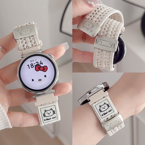 适用华为gt6手表gt5表带gt4新款GT5pro尼龙编织磁吸扣watch54女智能3pro手表带gt3秋冬女款可爱卡通猫咪透气