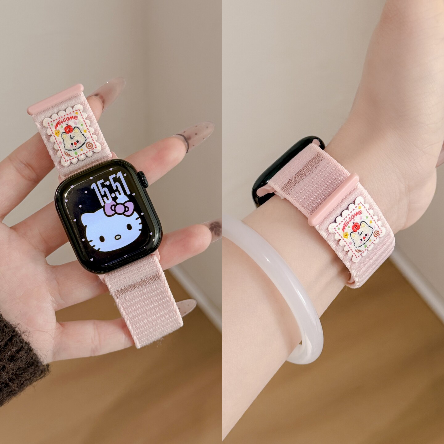 卡通魔术贴适用苹果S11手表iwatch11表带applewatch10编织尼龙回环腕带S10运动s9高级感se3女款s8s7新款s6