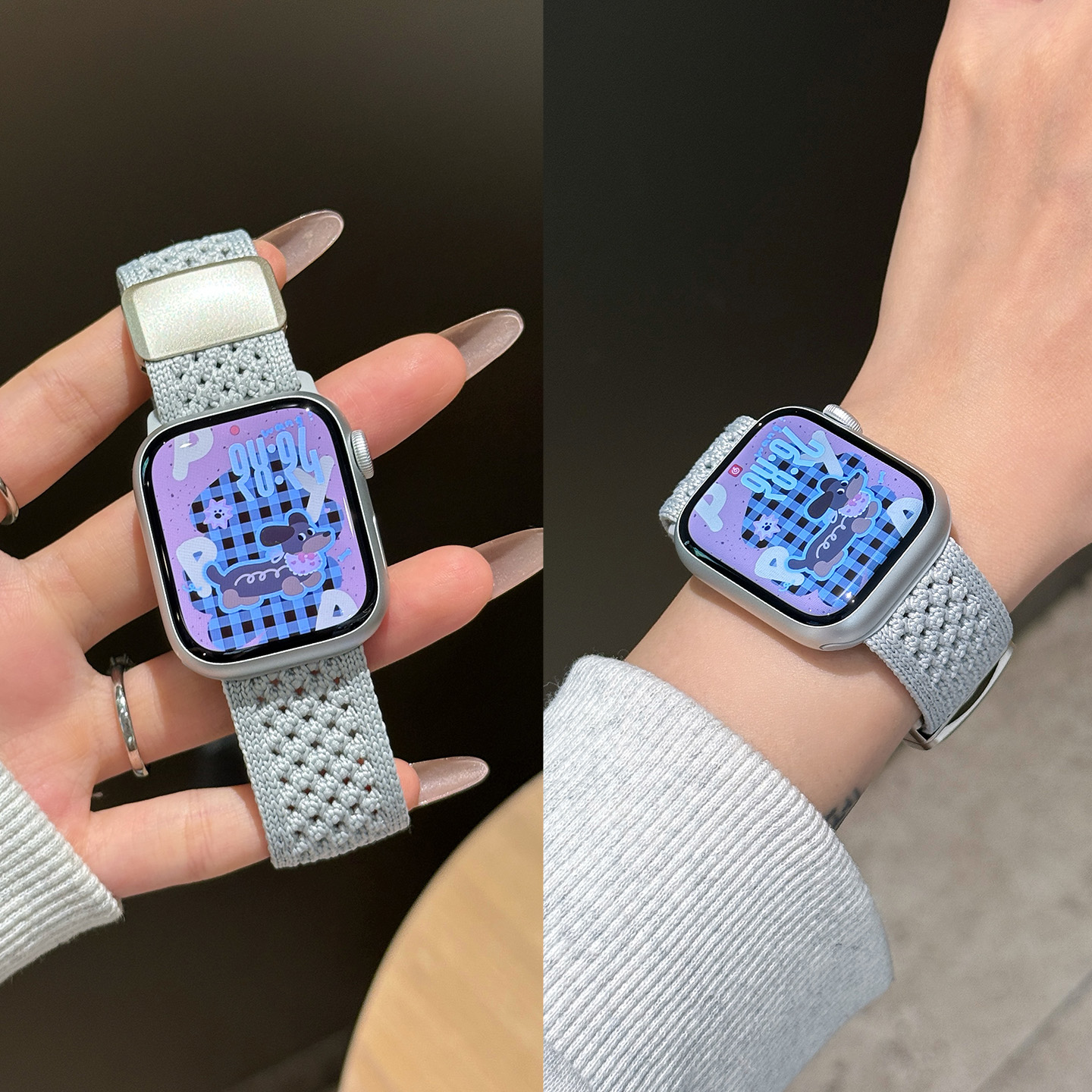 适用苹果S10手表iwatch9表带applewatch8针织尼龙编织磁吸扣S9创意10高级腕带S8时尚新款8女10智能S7复古小众