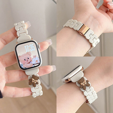 适用iwatch10表带苹果手表s10手表带applewatch细款s9椭圆树脂se高级感8女款小众s7男s6夏天腕带透气透明手链