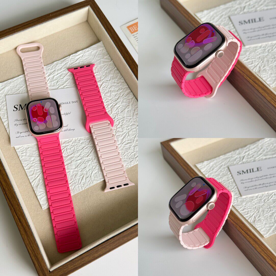 适用Apple Watch11新款撞色表带iWatchS10硅胶三珠磁吸腕带S9透气运动S8双色创意苹果手表ultra1/2代小众高级