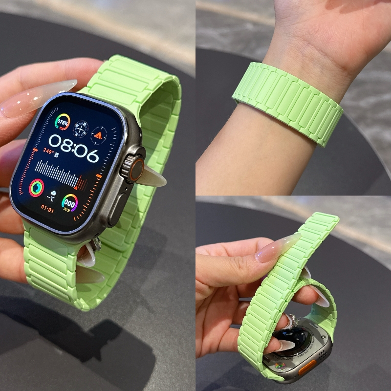 适用苹果S10手表iwatch10表带applewatch9硅胶磁吸S9创意S8新款牡丹色腕带8女时尚S7运动6高级Ultra2男SE夏季