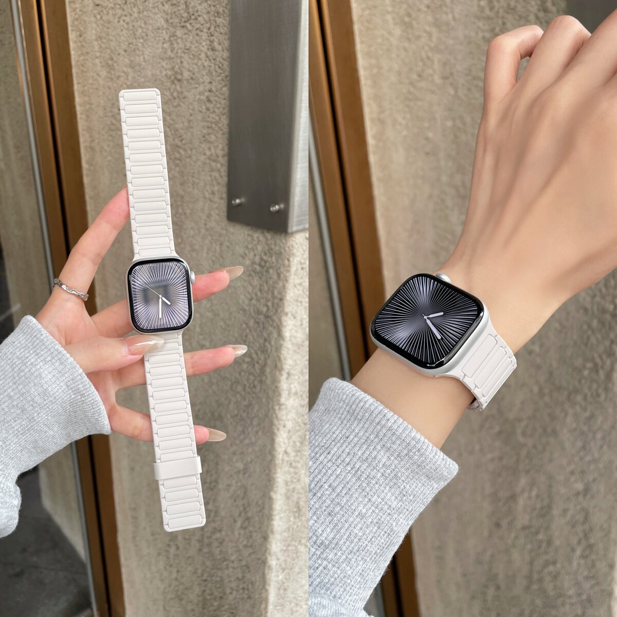 适用苹果手表iwatchs11表带applewatch10时尚运动Ultra3夏天新款s11/10三珠磁吸液态硅胶表带s9/8透气替换带