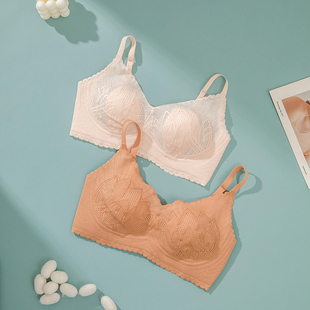 超薄款 内衣女大胸显小胸兔耳朵乳胶蕾丝收副乳无钢圈夏文胸罩透气