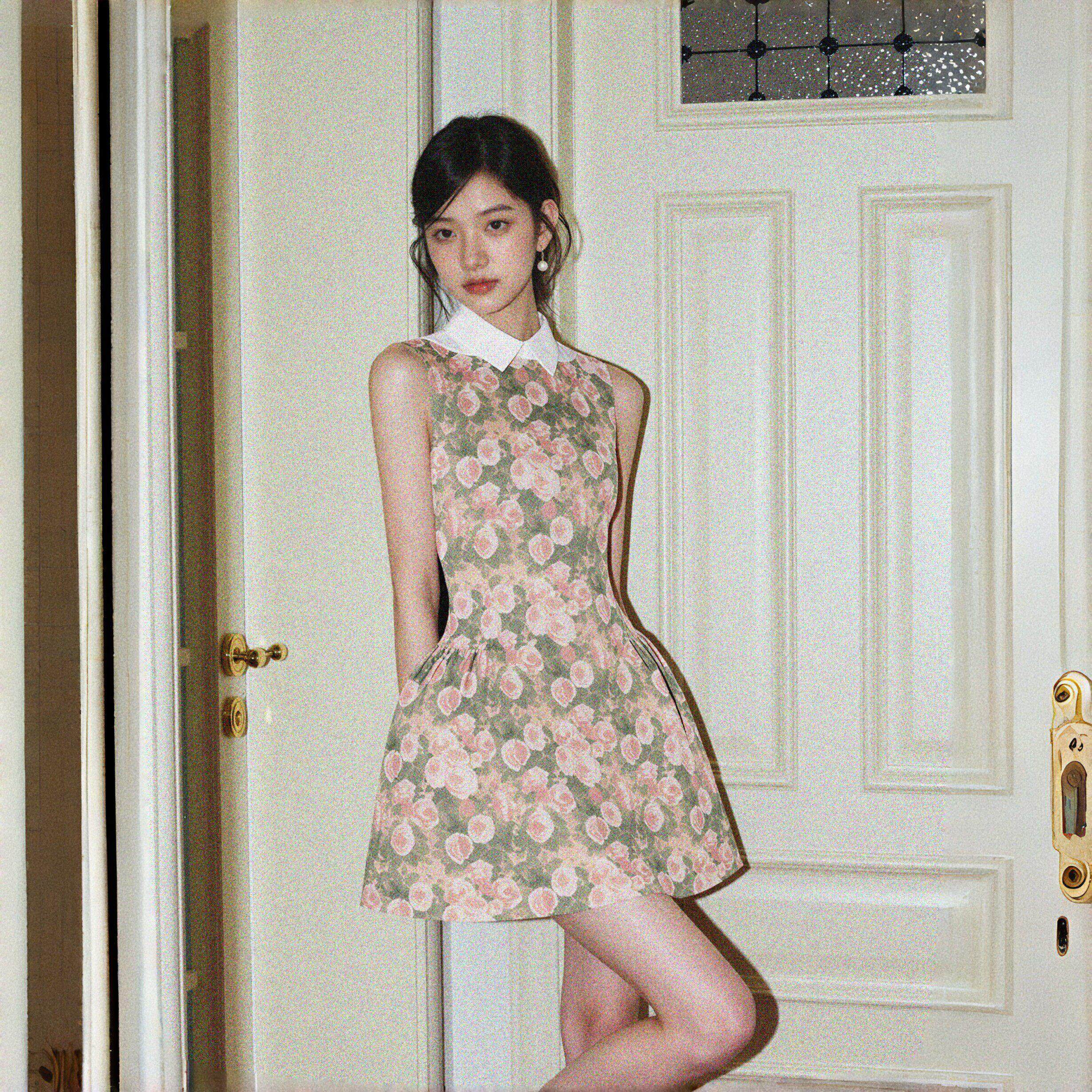 六月苒 复古约会公主连衣裙女夏无袖千金风甜美短款小个子蓬蓬裙