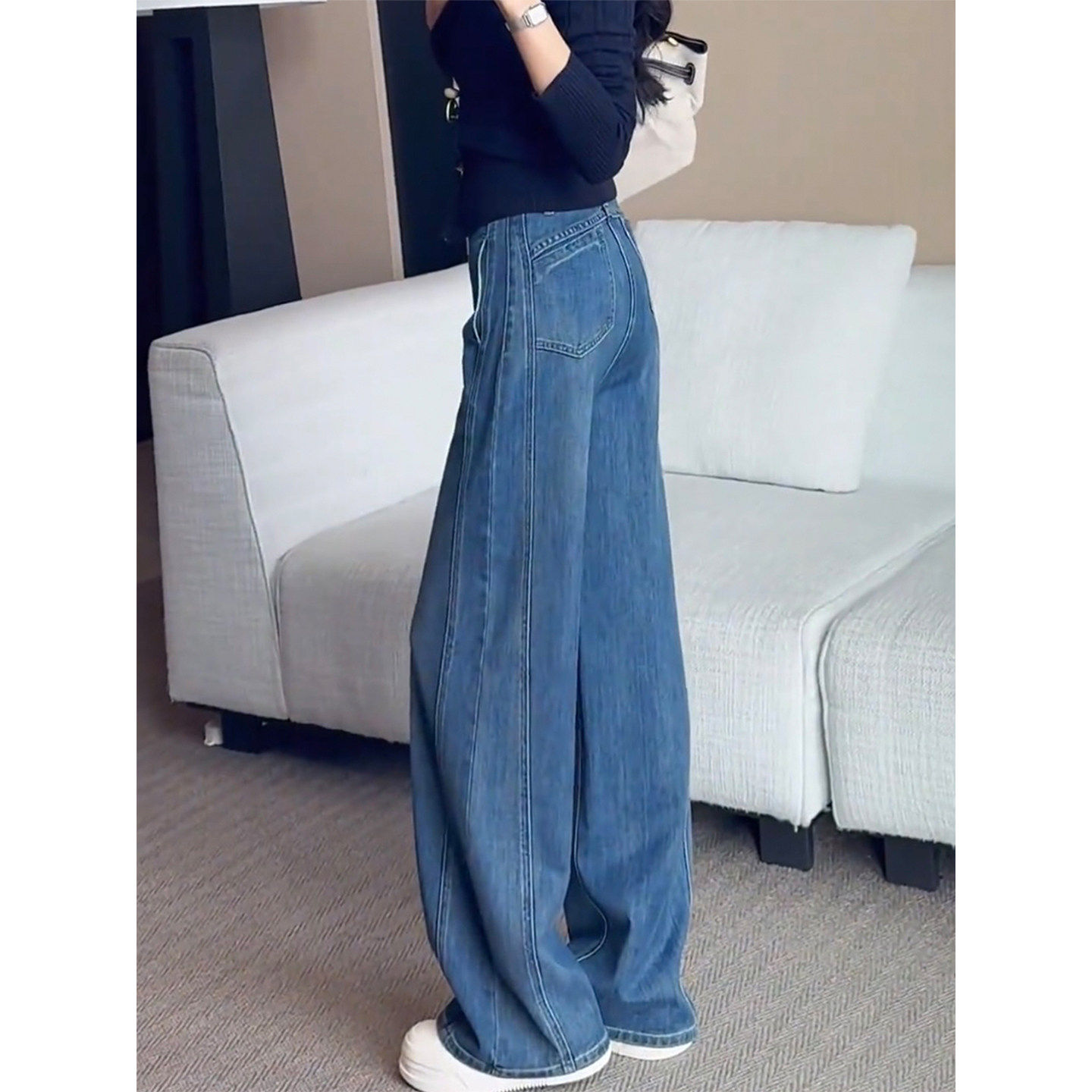 复古蓝窄版阔腿牛仔裤女2026春季爆款大码胖mm高腰显瘦宽松直筒裤