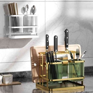 收纳盒放筷笼篓桶壁挂多层 厨房筷子筒刀架家用沥水透明置物架放