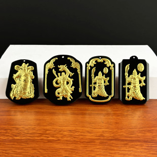 关公金镶玉吊坠和田墨玉武圣关老爷男士霸气挂件抖音爆款礼品