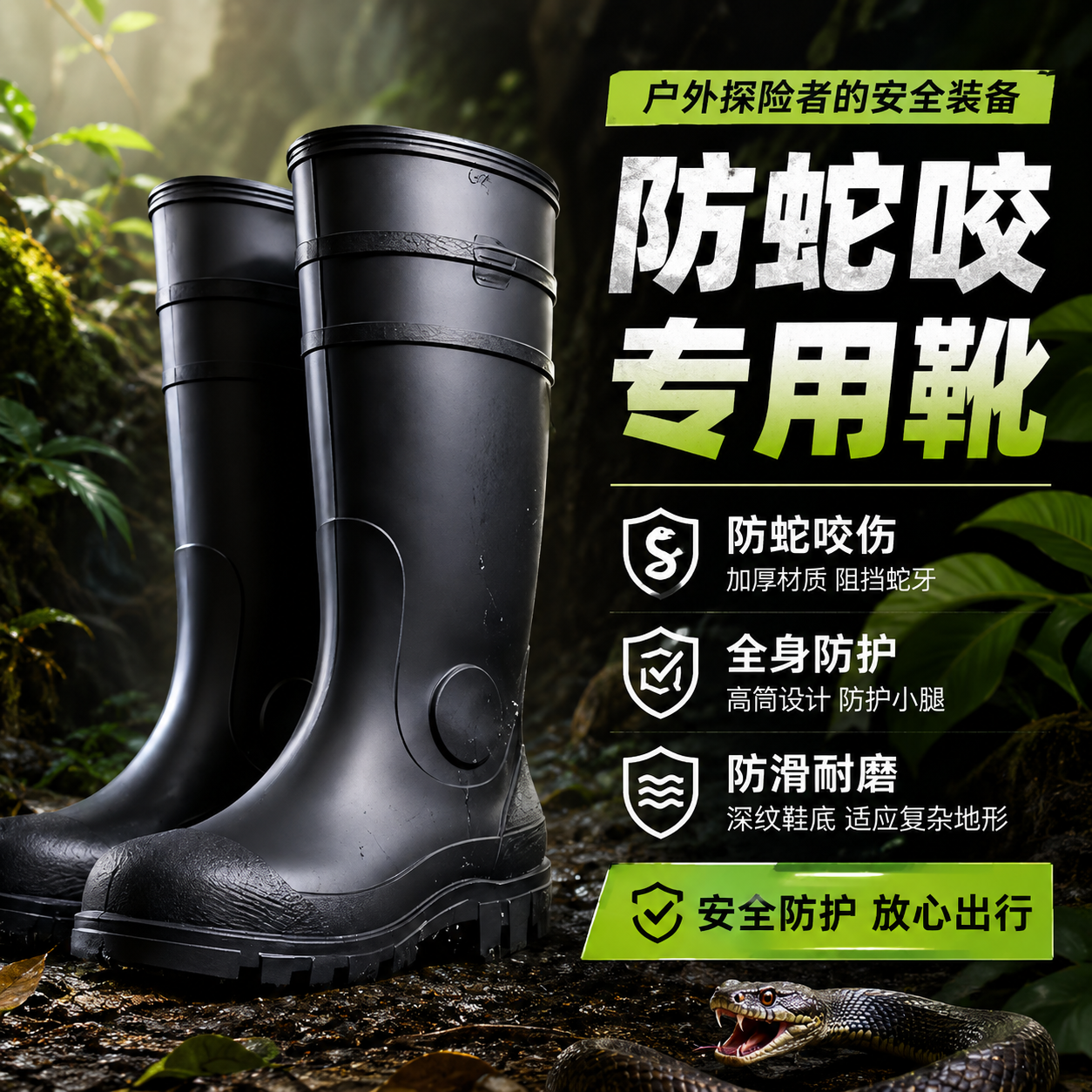 防蛇咬专用雨靴加厚耐磨加长款防扎防刺防水防滑不闷户外专用雨鞋