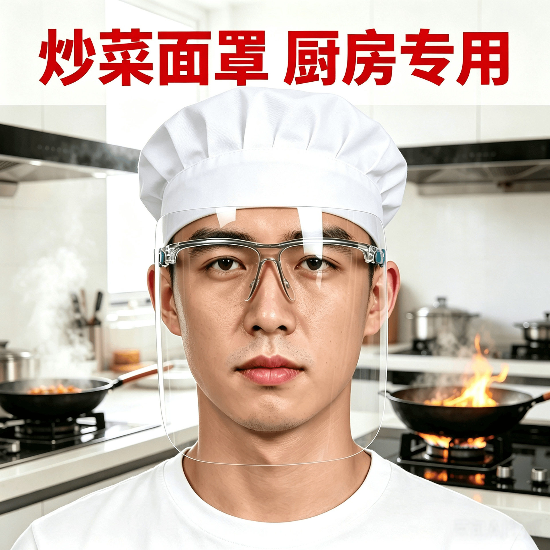 防油烟面罩厨房防油溅防雾炒菜专用透明厨师防护餐饮安全双面