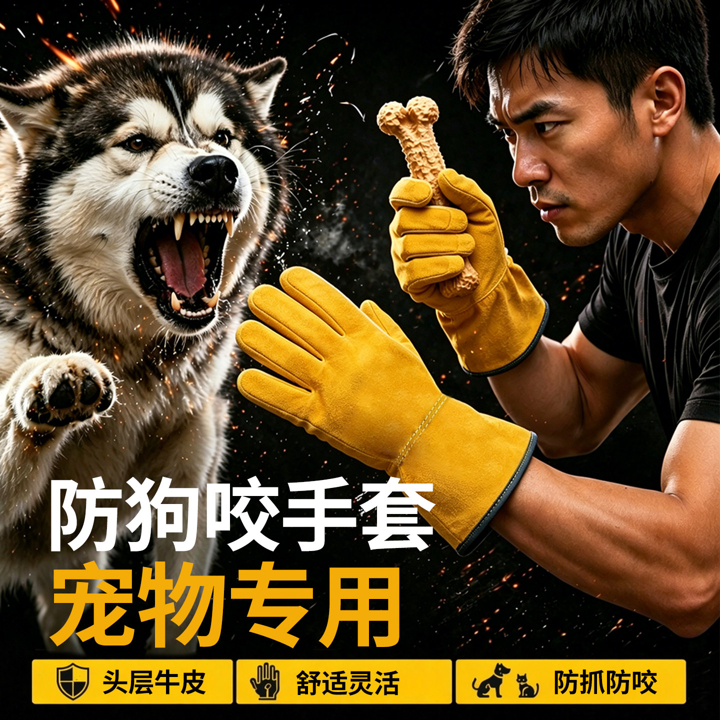 防狗咬手套宠物专用训狗护食加厚牛皮泰迪博美小鹿犬互动柯基喂食