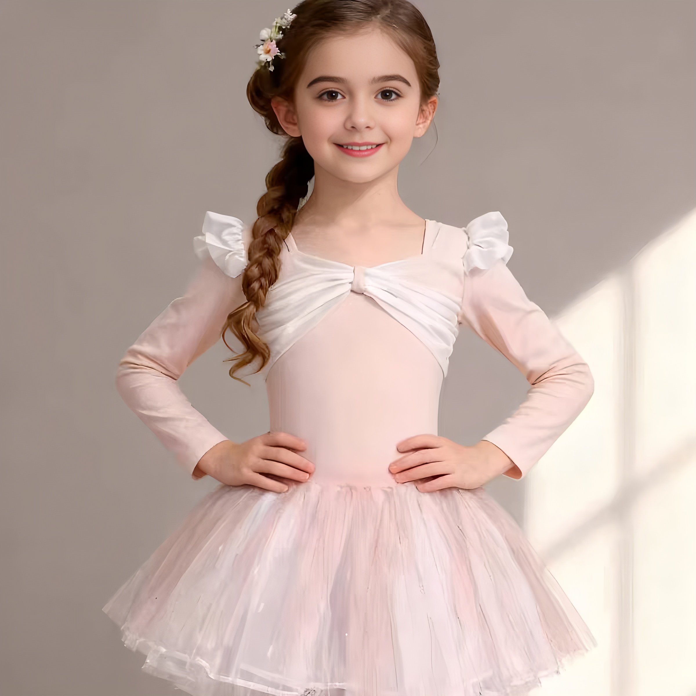 新款儿童舞蹈女童公主长袖练功服中国舞芭蕾连体形体表演演出服