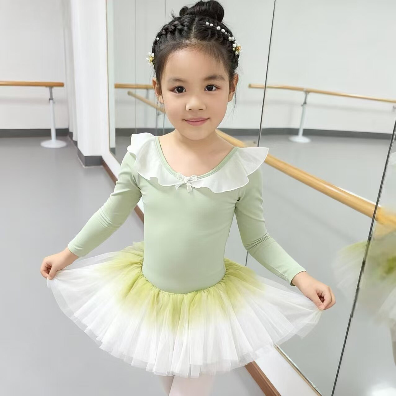 儿童舞蹈服女芭蕾舞体服女童体操中国舞跳舞演出连体纱裙秋冬新款
