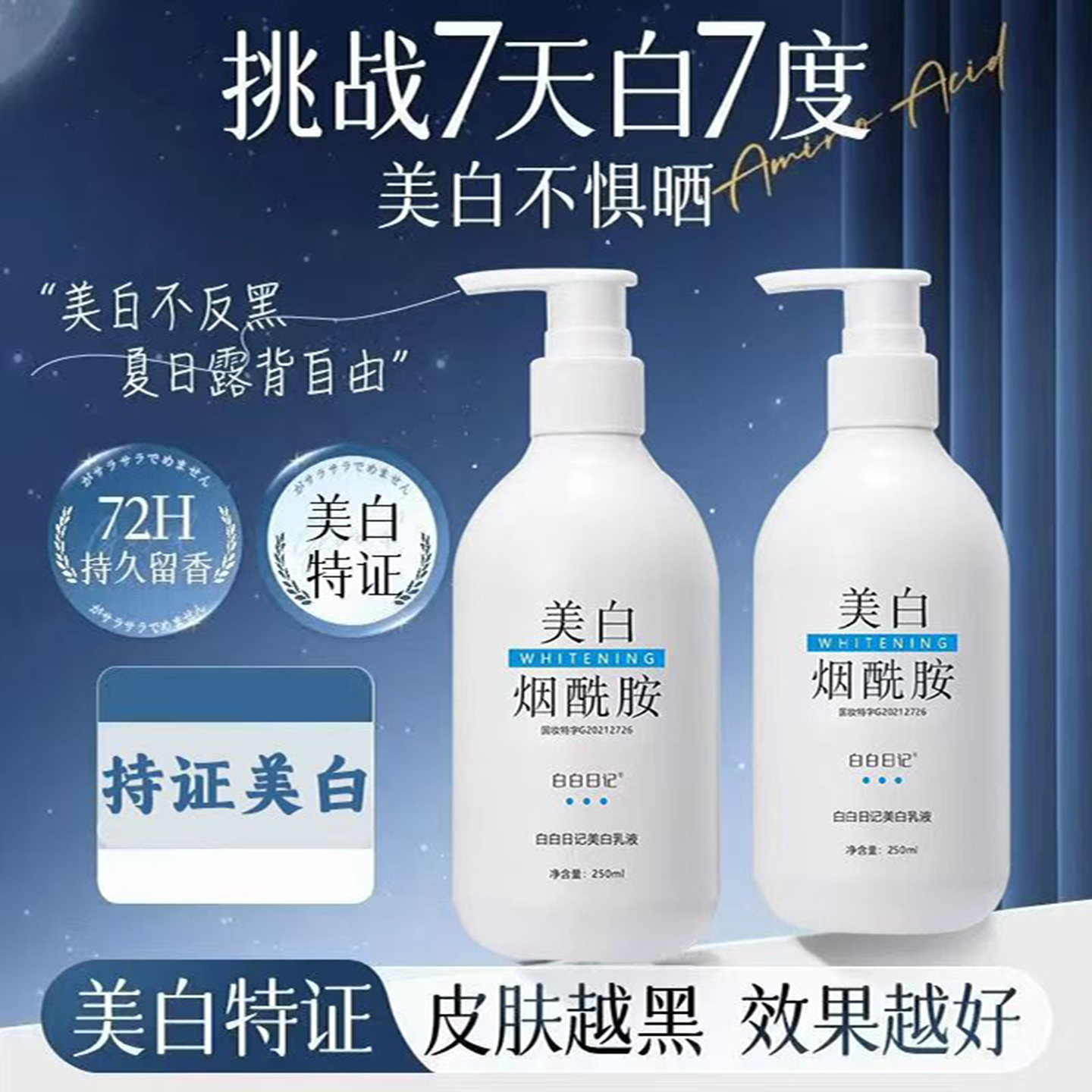 白白日记烟酰胺美白身体乳液霜保湿补水晒后修复女男通用持久留香