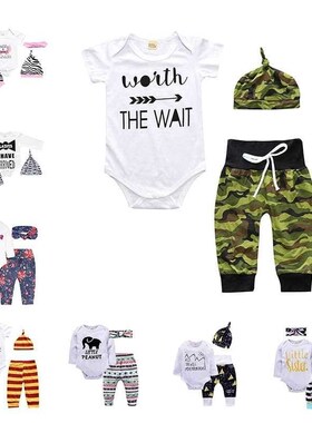 3PCS Newborn Infant Baby Romper Tops+Pants +hat Clothes set