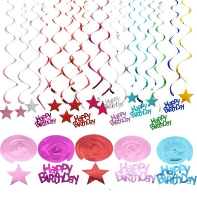 6Pcs/lots Star Swirls String Happy Birthday Spiral Streamers