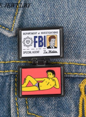 QIHE JEWELRY X Files Pins FBI Fox Mulder ID Card Brooches E
