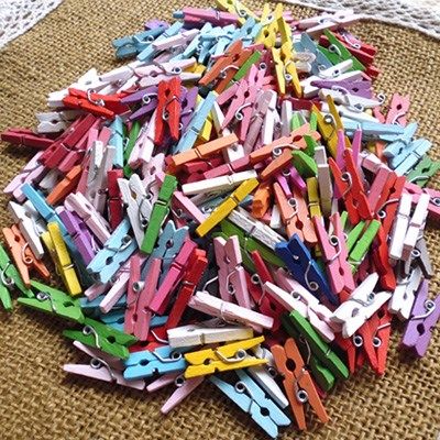 50pcs Colorful Mini Wooden Clothes Photo Bags Pegs Pin Cloth