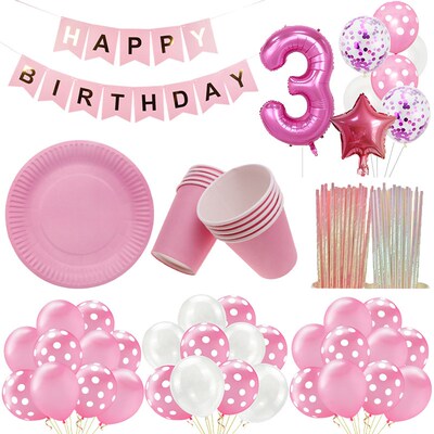 PINK MINNIE Cute Girl Birthday Happy Party Supplies Disposa