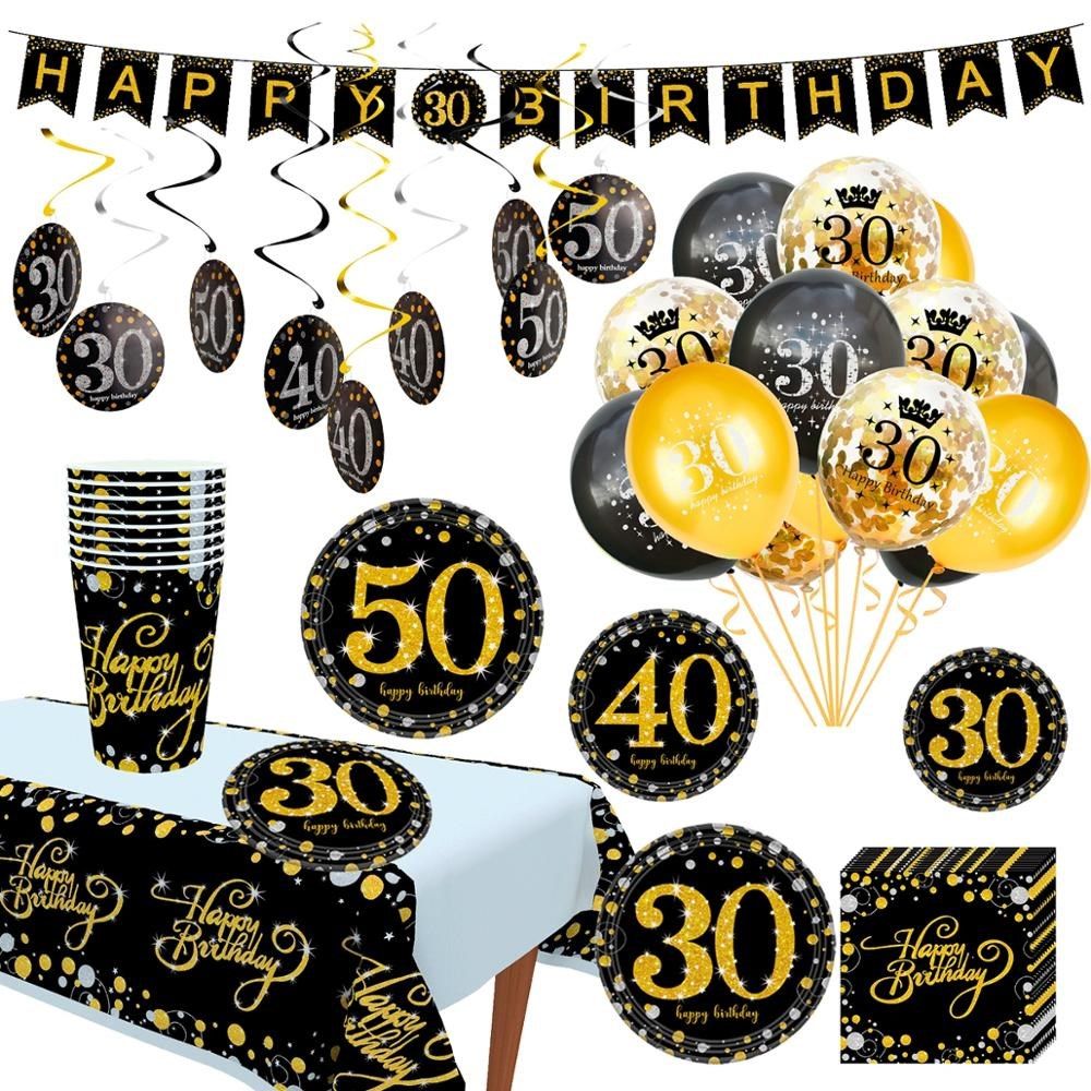 HUIRAN Black Gold 30th 40th 50th  Birthday Party Decoration