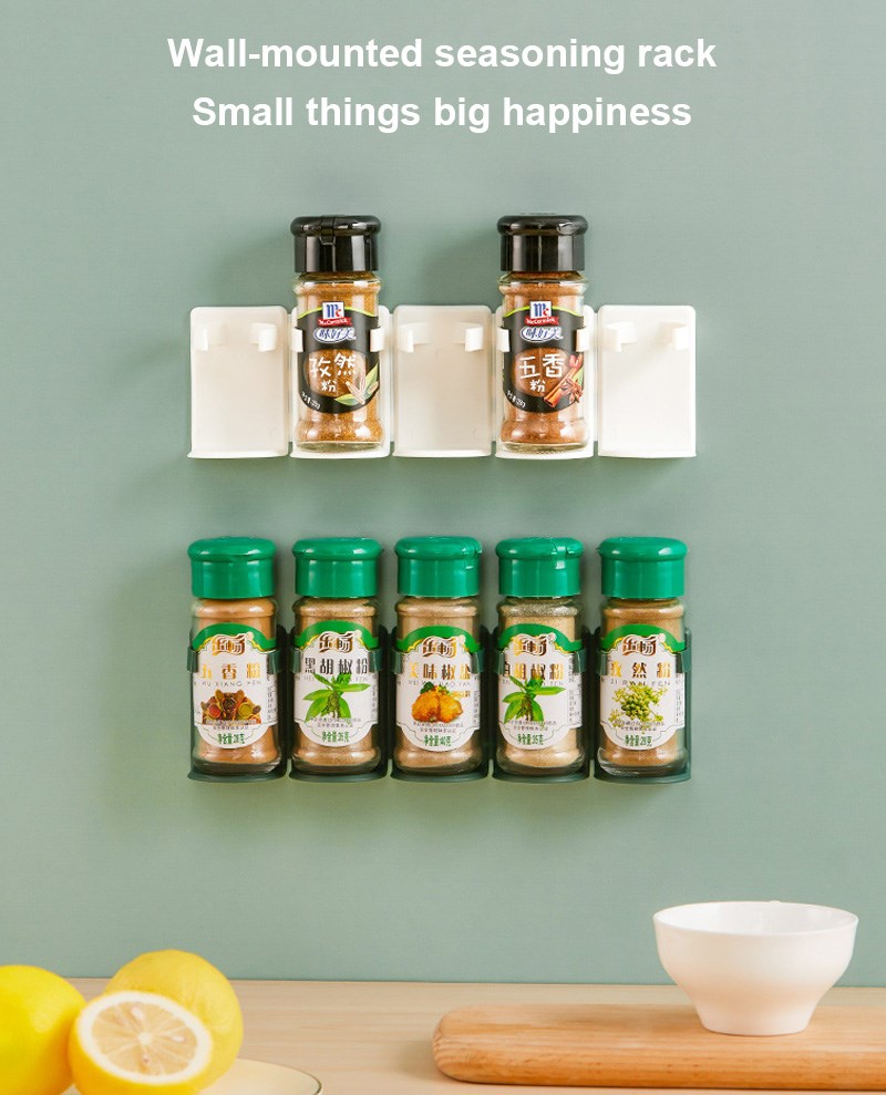 5pcs Plastic Storage Rack Wall Mounted Kitchen Seasoning Ca