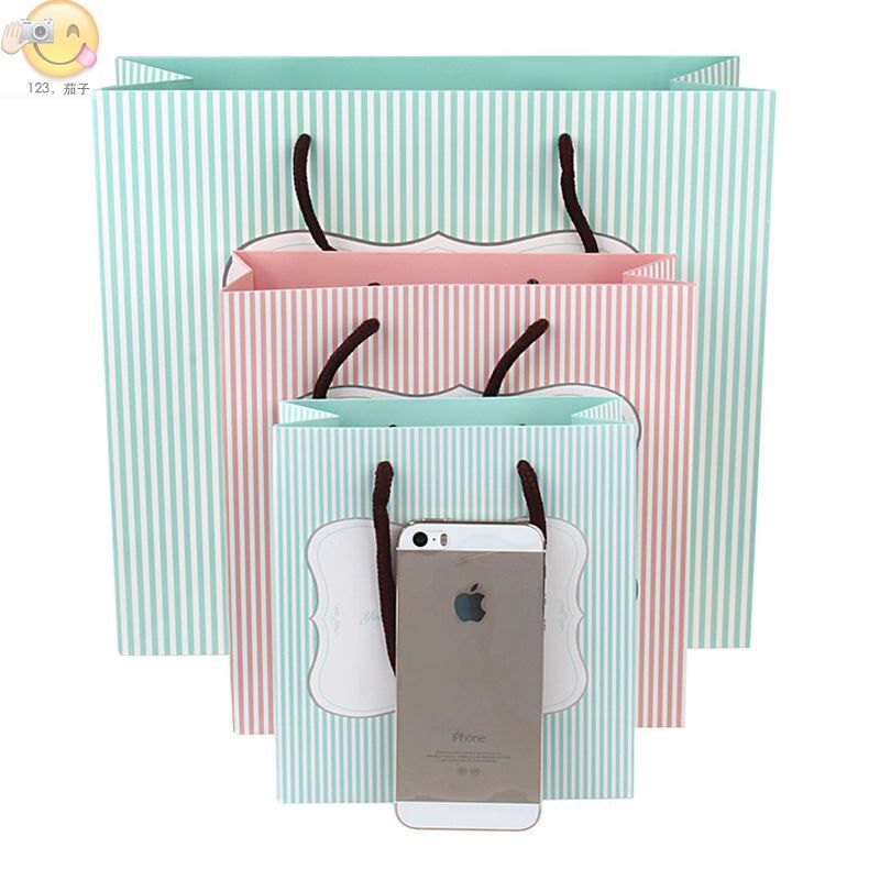 5pc high quality kraft paper gift bag pink green stripes wit