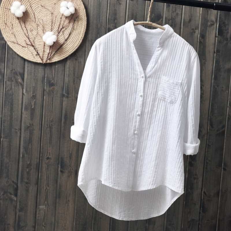 Spring cotton white shirt long-sleeved blouse women's casual