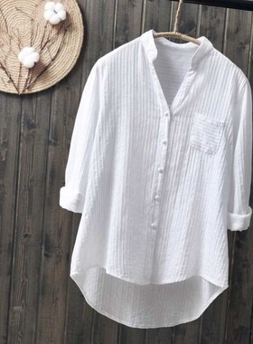 Spring cotton white shirt long-sleeved blouse women's casual