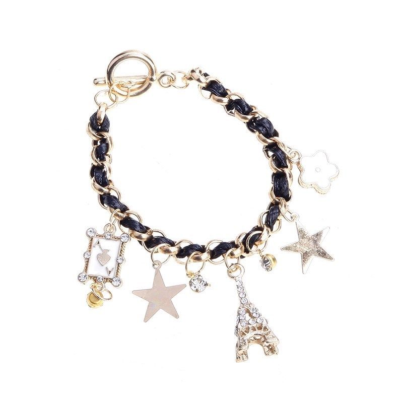 New Women Crystal Flower Star Eiffel Tower Gold Chain Leathe