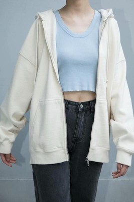 BRANDY MELVILLE Oversized Zip UP Soft drawstring hoodie