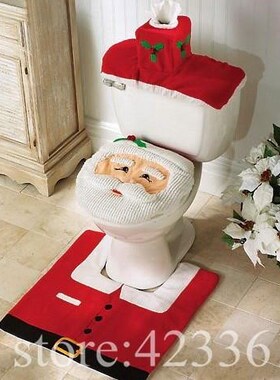 New XMAS Christmas Santa Toilet Seat Cover + Rug Bathroom Ma