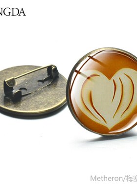 Coffee Latte Carving Love Heart Art Brooch Chocolate Printin
