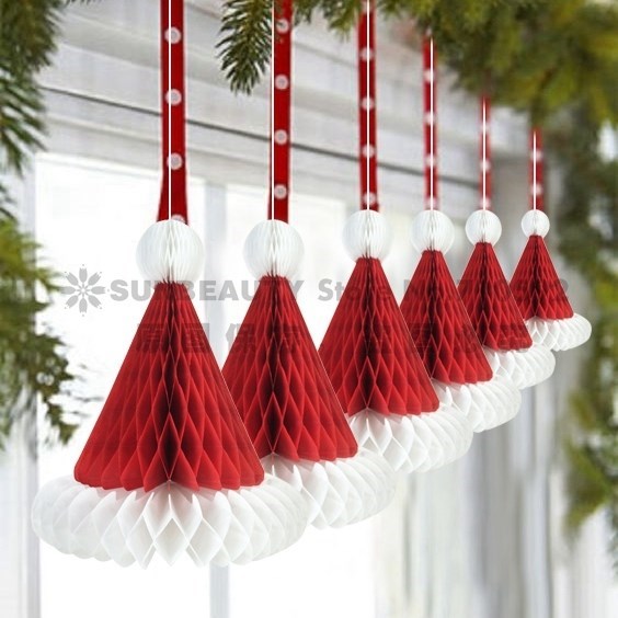 christmas decorations pack of 3pcs honeycomb santa claus hat
