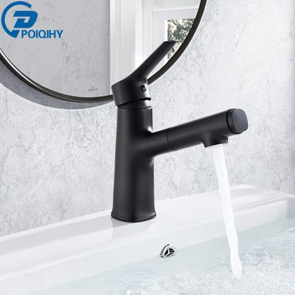 POIQIHY Bathroom Kitchen Basin Faucet Single Handle Pull Ou