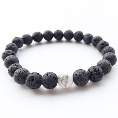 Couple Distance Bracelet Lava Volcanic Stone White Pine 8mm