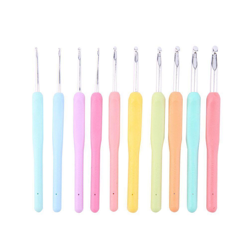 1set 10 Multicolour Soft Grip Aluminium Crochet Hooks Needle