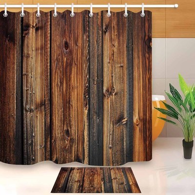 Rustic Wood Panel Brown Plank Fence Shower Curtain And Bath