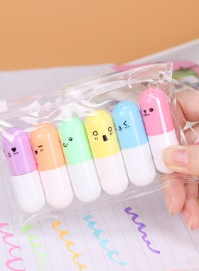 6PCS Cute Mini Smiling Face Pill Highlighter Lovely Cartoon