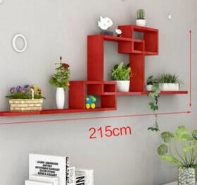Solid wood shelf hanging on the wall. Creative grid partitio