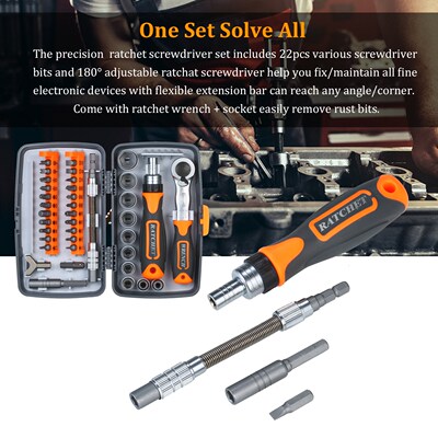 38pc Precision Ratchet Screwdriver Bit Set Magnetic Screwdri
