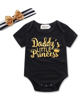 0-24m summer baby girl daddy princess black rompers hairband