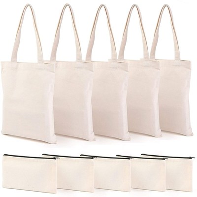 Canvas Pencil Pouch Tote Bags Set,DIY Craft Blank Makeup Ba