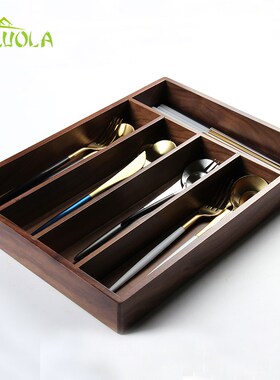 Japanese Style Black Walnut Wood Storage Box Chopsticks Spoo