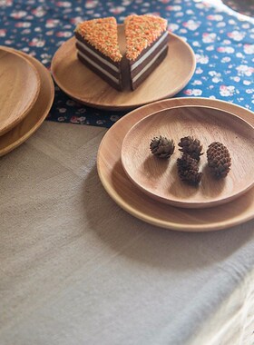 Rubber Wood Plate Roundness Fruit Dishes Dinner Plate Fast F
