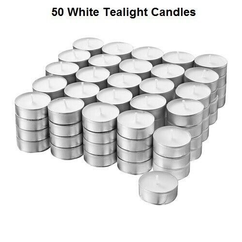50pcs Candles White Unscented Smokeless Wax Tea Light 6g