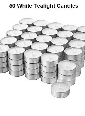 50pcs Candles White Unscented Smokeless Wax Tea Light 6g